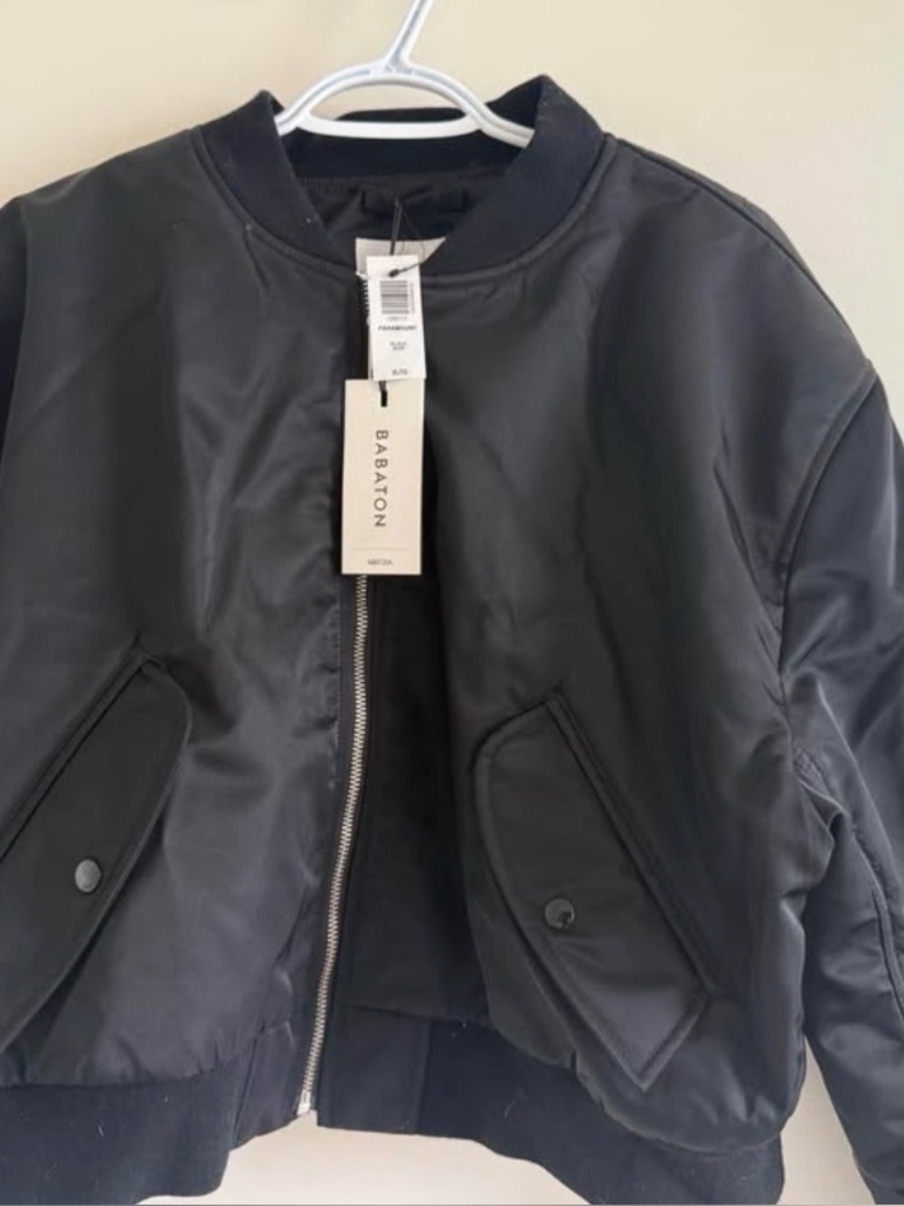 Babaton Black Bomber Jacket with Snap Pockets